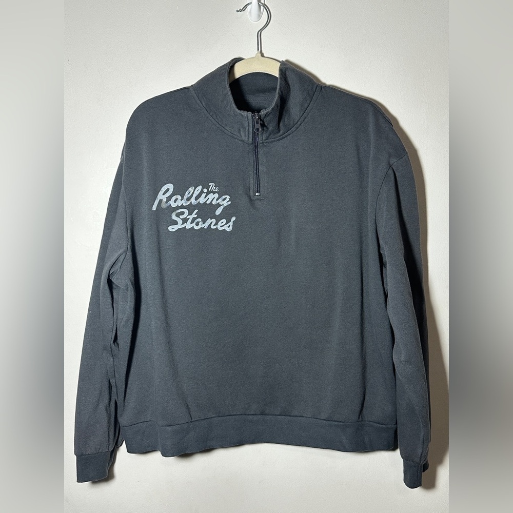 Rolling Stones Gray Quarter-Zip Sweatshirt Logo on the Back Size XL Band